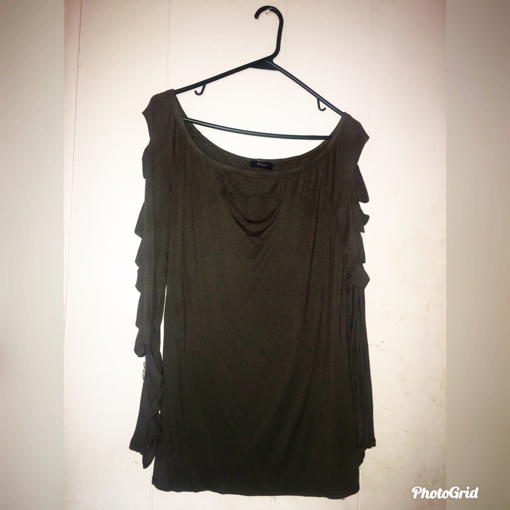 Olive / Army Green Slit Ripped Shirt